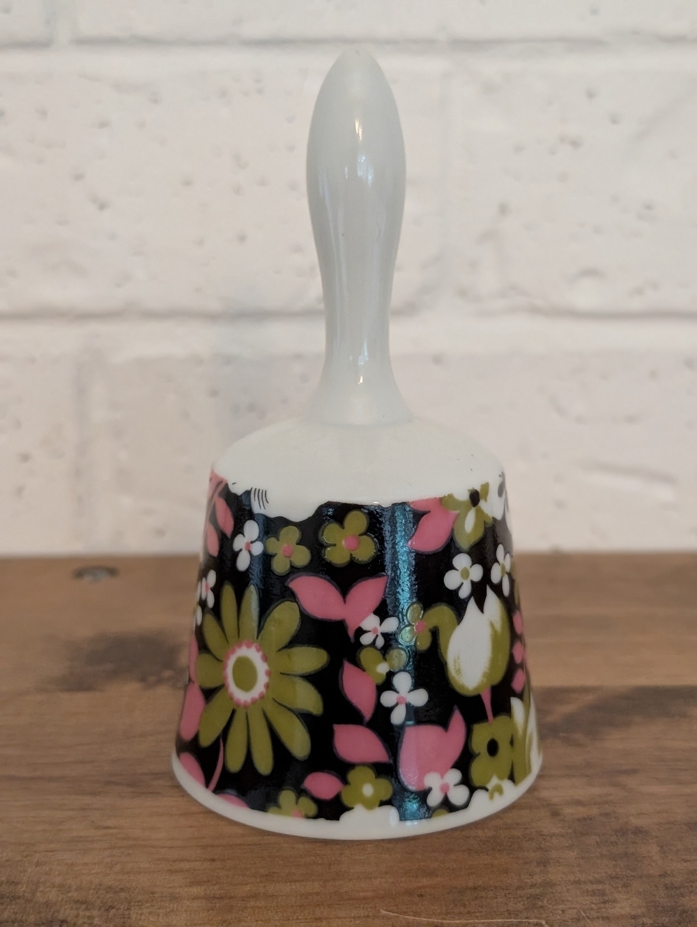 Vintage 1970s‎ Ceramic Hand Bell Flower Power